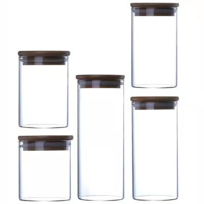 China Viable Wholesale High Quality Jars High Borosilicate Storage Tank With Wooden Lid for sale