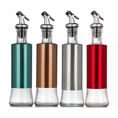 China Food Cooking Stainless Steel Oil Dispenser Kitchen Glass Oil Bottle Olive Oil And Vingear Bottles for sale