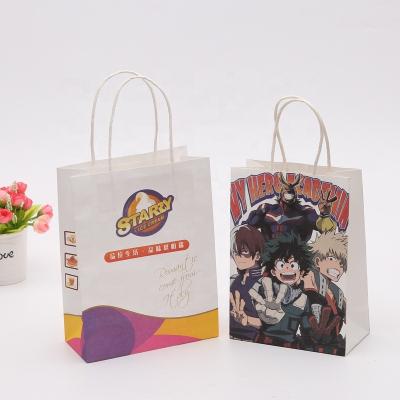 China Logo Printed Cheap Take Away Recyclable Food Packaging Brown Craft Custom Paper Bag With Handles for sale