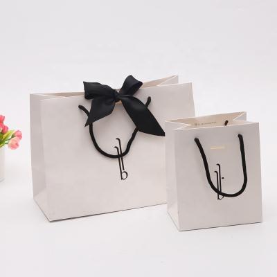 China Recyclable Wholesale Custom Printed Your Own Logo Packaging White Brown Kraft Gift Craft Shopping Paper Bag With Ribbon Handles for sale