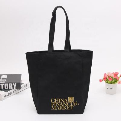 China Factory Wholesale Custom Empty Black Gold Logo 12oz Cotton Canvas Tote Shopping Bag Recyclable for sale