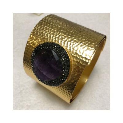 China Africa Fashion Gold Plated Alloy Bracelet Natural Amethyst Ore Energy Bracelet For Woman for sale