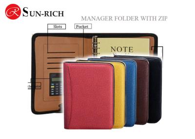 China B5 A5 A6 Leather Manager folder Spiral binder notebook with zipper and Calculator for sale