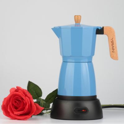 China WITH LID Electric Aluminum Mokapot Coffee Maker New Wooden Part for sale