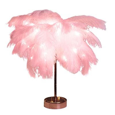 China Modern Design Modern Nordic Creative Romantic USB Ports Rechargeable Ostrich Feather Table Fill Lamp for sale