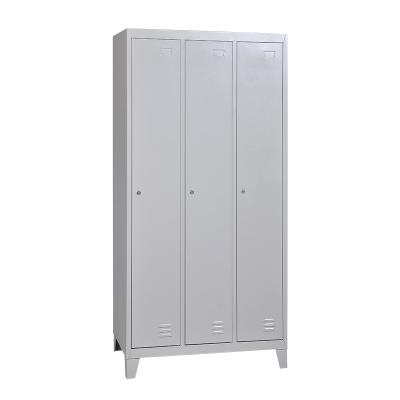 China Commercial Furniture 3 Doors Steel Wardrobe With Legs Factory Hot Sale Model Metal Locker for sale