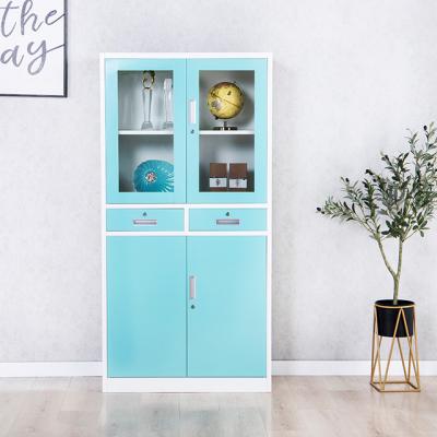 China Modern Top Glass Doors And Bottom Swing Door Filing Cabinet With 2-Middle Drawers for sale