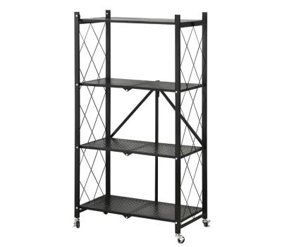 China 4 Layer Metal Home Storage Collapsible Folding Shelf With Wheels Movable Display Rack for sale