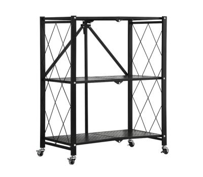 China Foldable Hot Selling Restaurant 3 Tier Folding Storage Rack Black Kitchen Shelf for sale