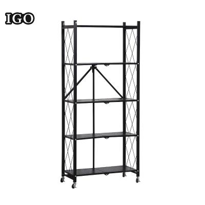 China Foldable Hot Sale Restaurant 5 Layer Folding Storage Kitchen Shelf for sale