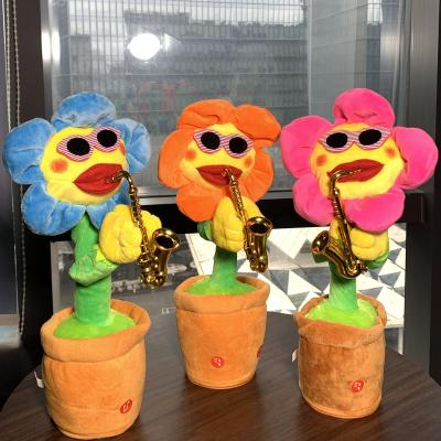 China Birthday Gifts Electric Sunflower Stuffed Plush Doll Stuffed Plush Toy For Kid 120 Songs Usb Saxophone Dancing Singing Sunflower Toys for sale