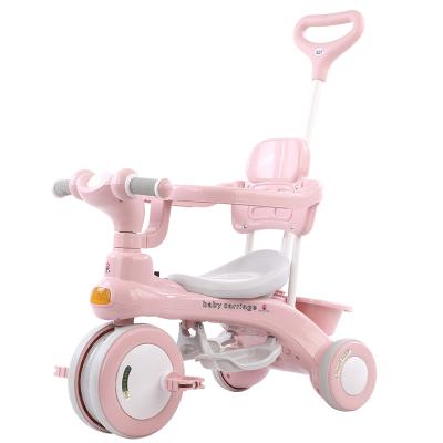 China Wholesale Pink In-1 Bar Easy Action Control Tricycle Kids Baby Walker Trike Push Along 3 Wheel Children Tricycle for sale