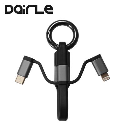 China Smallest Cool Fast Charging Cable 3 in 1 USB Cable Charger Key Chain for iPhone for sale