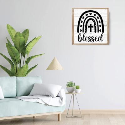 China Modern Decorative Rustic Farmhouse Entrance Plaque Wall Wooden Wooden Signs Europe Blessed Scripture Wood Framed Signs for sale