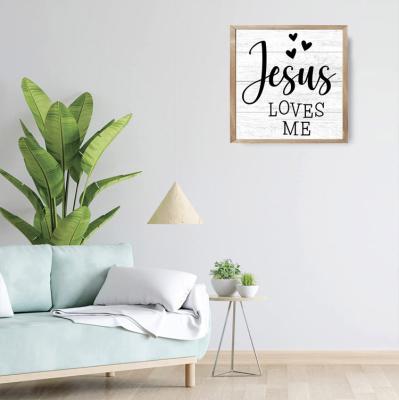 China Europe Modern Farmhouse Sign Quote Jesus Loves Me Framed Wood Sign Entrance Wood Sign for sale