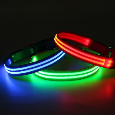 China LED DETACHED Luminous Uniform Dual Fiber Optic Light Up Custom USB Rechargeable Pet Fancy Adjustable Dog Collar Bulk for sale