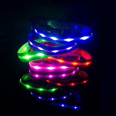 China DETACHED LED Lights Dog Pets Collars Adjustable Nylon Glow In The Night Dog Cat Puppy Safe Luminous Flashing Custom Collar Pet Supplies for sale