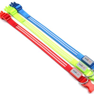 China USB Fiber Lighting Red Green Blue Red Optical Rechargeable Nylon Led Dog Collar DETACHED for sale