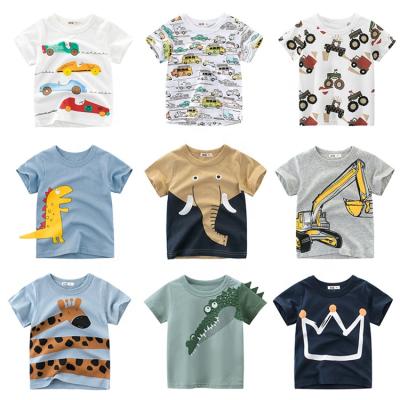 China Wholesale High Quality QUICK DRY 100% Cotton Kids Summer Boys Tee Print Dinosaur Shorts White Shorts Kids T-shirts With Custom Logo for sale