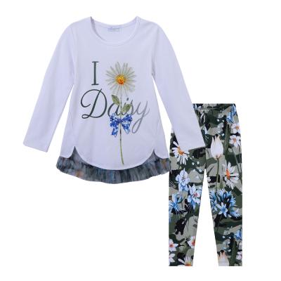 China Girls Sweet Sunflower T-shirt and Pant 2 Piece Set for Fall Spring for sale