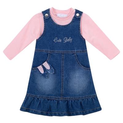 China Formal High Quality Sleeve Suspender Skirt Set Two Piece Kid Girl Jeans Style Suit Girls Clothes for sale