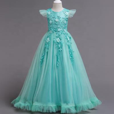 China Breathable Fancy Little Lace Dresses Bridesmaids Dresses Long Puffy Party Ball Gown For Kids for sale