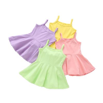 China 2021 Breathable Summer Toddler Baby Dress Toss Soft Solid Color Camisole Dress Children Kids Girls Dresses for sale