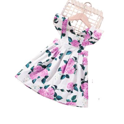 China 2021 Summer Elastic Waist Floral Print Breathable Square Ruffle Collar Sleeve Flight Shorts Dresses Girls Dresses Kids Girl Dress for sale