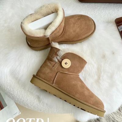 China Factory direct wholesale winter sheepskin fur warm boots round waterproof furry snow boots for women for sale