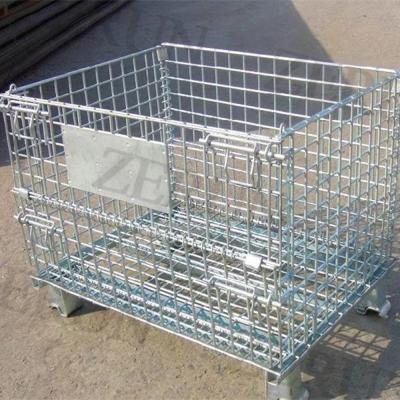 China Save Space Welded Warehouse Metal Folding Lockable Steel Storage With White Wheels for sale