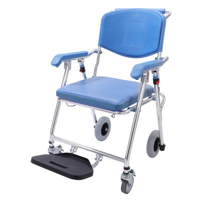 China Aluminum Alloy Commode Chair Folding Aluminum Commode Shower Wheelchair For Disable Senior for sale