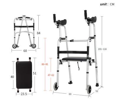 China Aluminum Medical Aluminum Adjustable Foldable Support Walking Aid With Wheel for sale