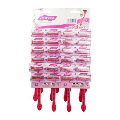 China 24pcs Blade Card Pack Triple Hanging Disposable Shaving Razor For Lady for sale