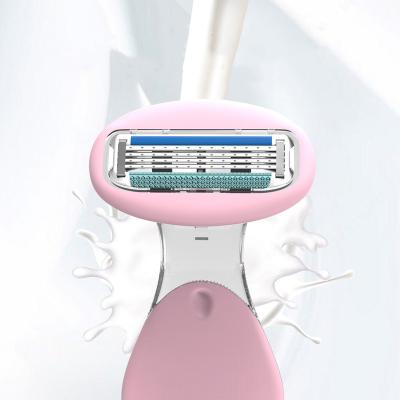 China RTS Low MOQ Cute Design Women Four-bladed Lady Hair Trimmer Wet Shaving Bikini Razor for sale