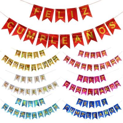 China Health Care Institutes Happy Birthday Banner with Gold Words for Kids Birthday Party Flag Decoration Hanging String for sale