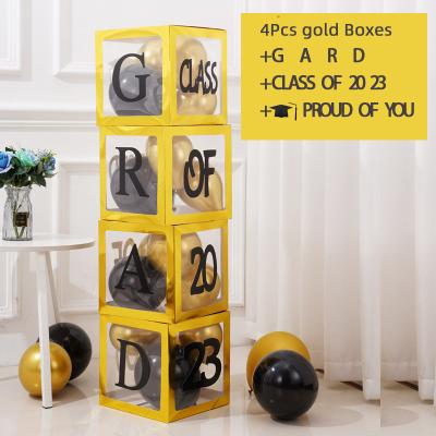 China 4Pcs Party Props Graduation Party Decorations Balloons Boxes With Confetti Balloons Box Party Supplier GRADUATE Class Of 2023 Proud Of You for sale