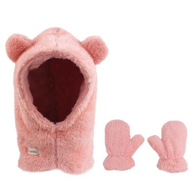 China Cozy Fleece Winter Kids Beanie Glove Cute Baby Hand Warmer for Girls Boys Hoodie Baby Hat Glove Set for sale