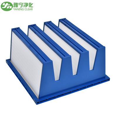 China Plastic Frame V Bank Pocket Air Filter H10 Hepa Filter With High Air Volume for sale