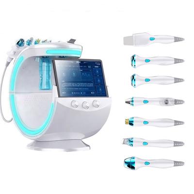 China Pigment Removal 7 IN 1 Ice Blue Intelligent Hydraface Dermabrasion Machine With Skin Analysis Diagnosis RF+Ultrasound+Ion+Cooling System for sale