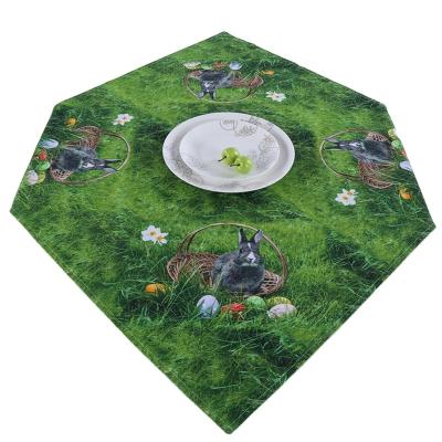 China Easter promotion waterproof tablecloth with grass and bunny made in eco-friendly polyester fabric for sale