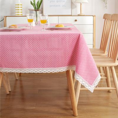 China Disposable Pink Tablecloth With White Lace Border Wholesale Custom Size Tablecloths For Home Design for sale