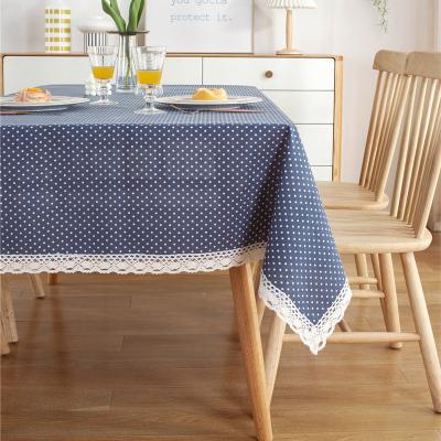 China Disposable White Lace Tablecloth With Polka Dot Print Polycotton Tablecloths Table Decoration for sale