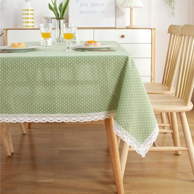 China Disposable Home Decoration Tablecloths With White Dot Green Color Tablecloth Polycotton Material for sale