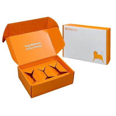 China Orange Pet Food Paper Mailer Box Packaging Eco Friendly Dog Box Type Folders for sale