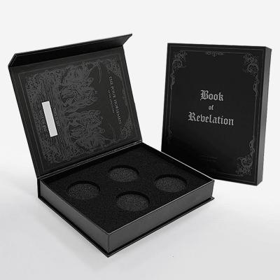 China Magnetic Closure Cardboard Display Box Coin Packaging Hollow Faux Book Style Box for sale