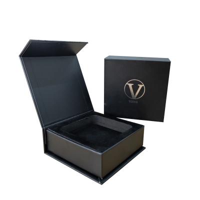 China Recycled Materials Magnetic Gift Box with Black Matte Silver Stamp Logo and EVA Insert for sale