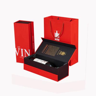 China Liquor Red Wine Whiskey Glass Bottle Rigid Paper Cardboard Packing Magnetic Flip Top Paper Gift Box for sale