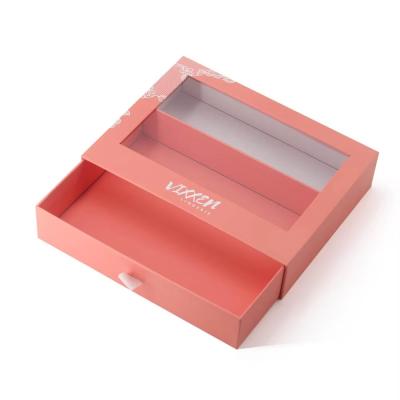 China Custom Paper Drawer Cardboard Gift Wrap Sliding Pull Out Packaging Box with Clear PVC Die Cut Window for sale