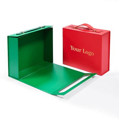 China Custom Logo Gift Box Made from Exquisite Recyclable Carton with Practical Leather Handle for sale