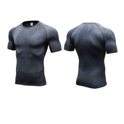 China Breathable Men's Fitness 3d Short Sleeve Three Dimensional Printing Running Tight Elastic Sweat Wicking Quick Dry Top for sale